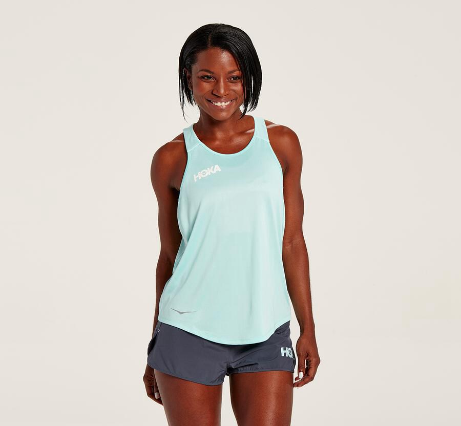 Top Hoka One One Feminino Azuis - Performance Tank - 847-UJNKCZ